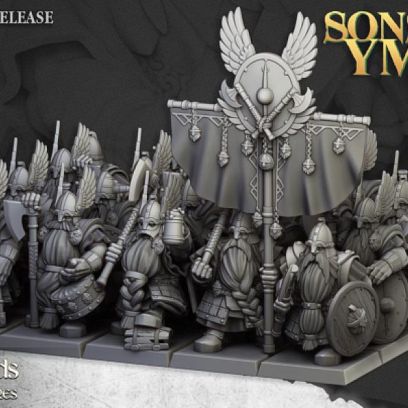 Greybeards with hand weapons and shields - 3D Printed in Multiple Materials - View 1 | MoltenHub