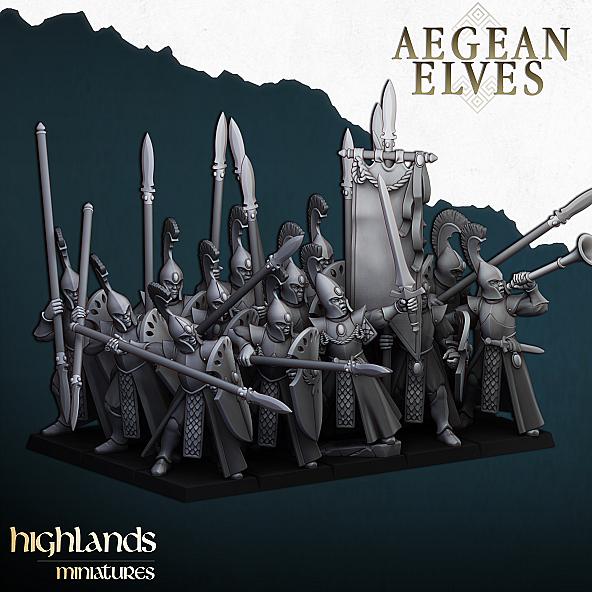 Aegean Elves Spearmen - 3D Printed in Multiple Materials - View 1 | MoltenHub