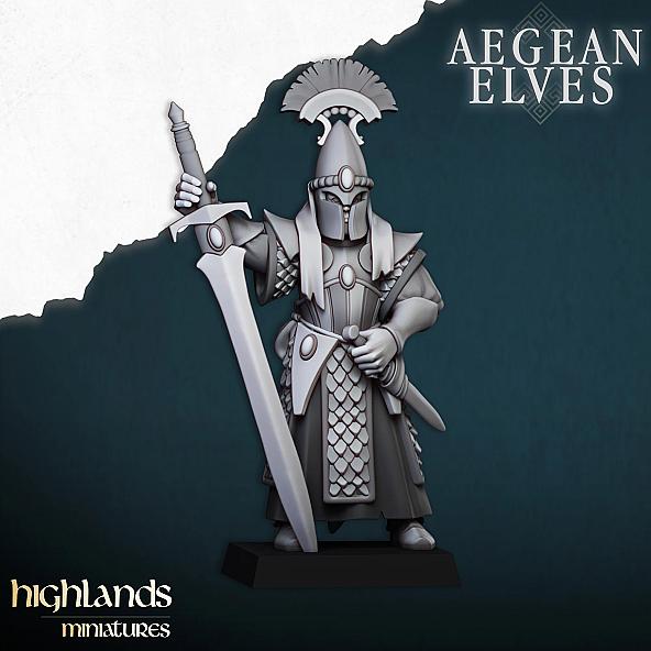 Aegean Elf Prince with greatsword - 3D Printed in Multiple Materials - View 1 | MoltenHub